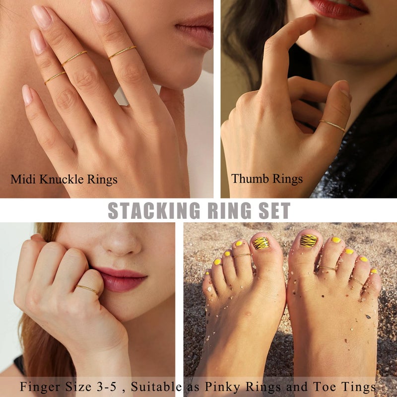 LOYALLOOK 3Pcs 1mm Thin 14K Gold Filled Stackable Rings For Women Non Tarnish Stainless Steel Plain Stacking Knuckle Thumb Pinky Statement Band Midi Rings Comfort Fit Size 3 to 10 Gold Tone - Image 4